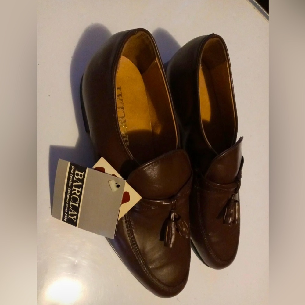 NOS 70s BARCLAY Endicott Johnson Mens 8D Brown Leather Oxford New Dress Shoes